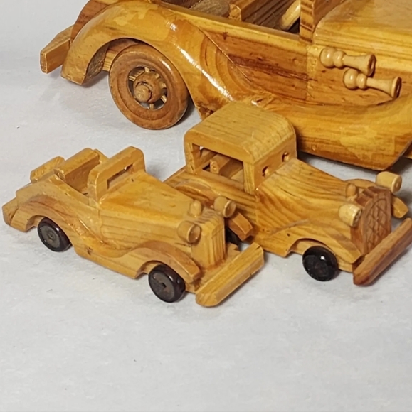 3 VTG Wood Cars Rolls Royce Auto Hand Crafted Models Toys Automobile 10" & 4" - Picture 6 of 8